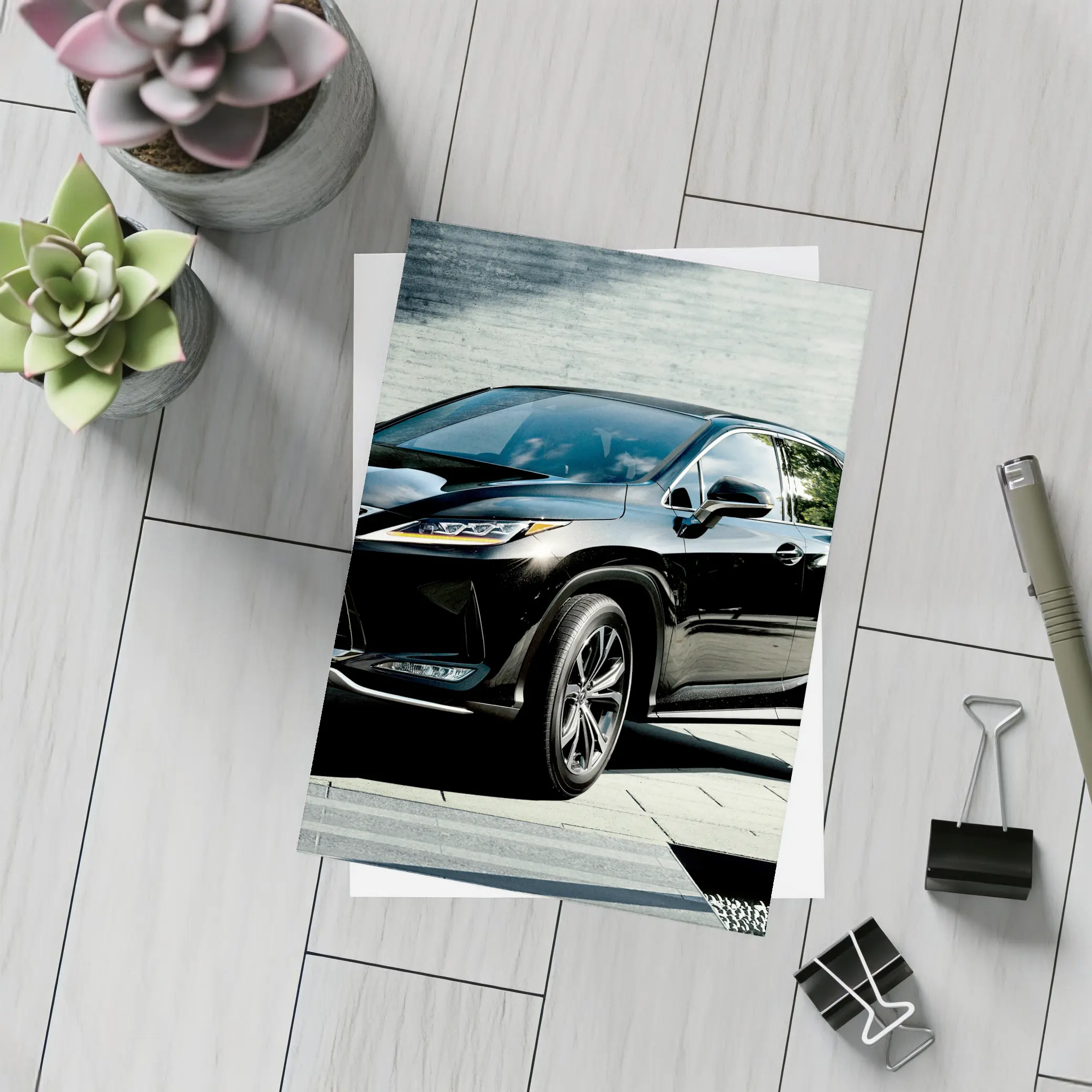 Lexus RX 450h Black SUV Urban Setting – Postcards