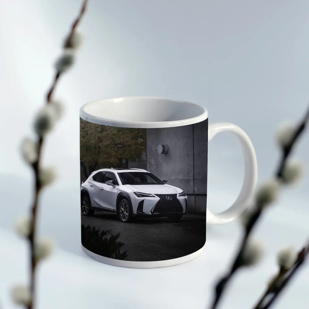 Lexus UX White SUV Urban Concrete Setting – Mugs