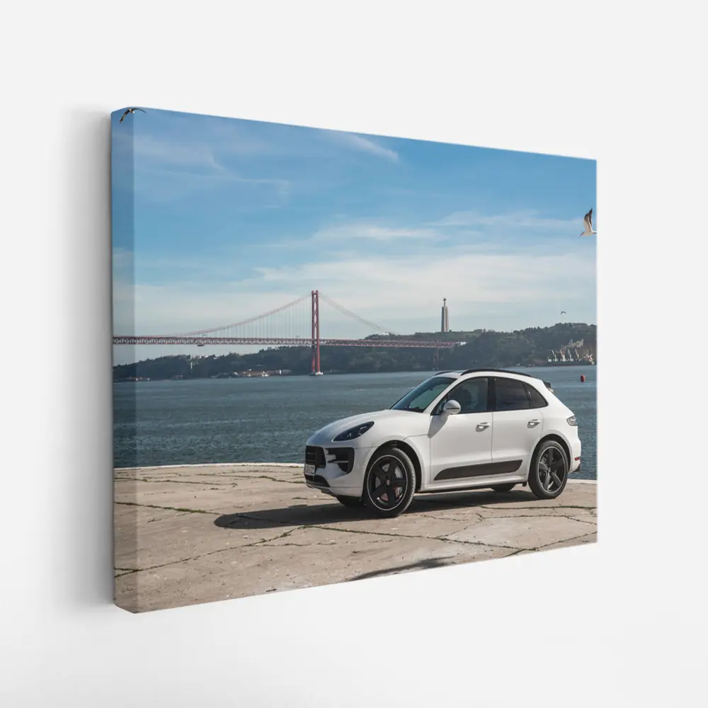 Porsche Macan White SUV Lisbon Bridge – Wall Art
