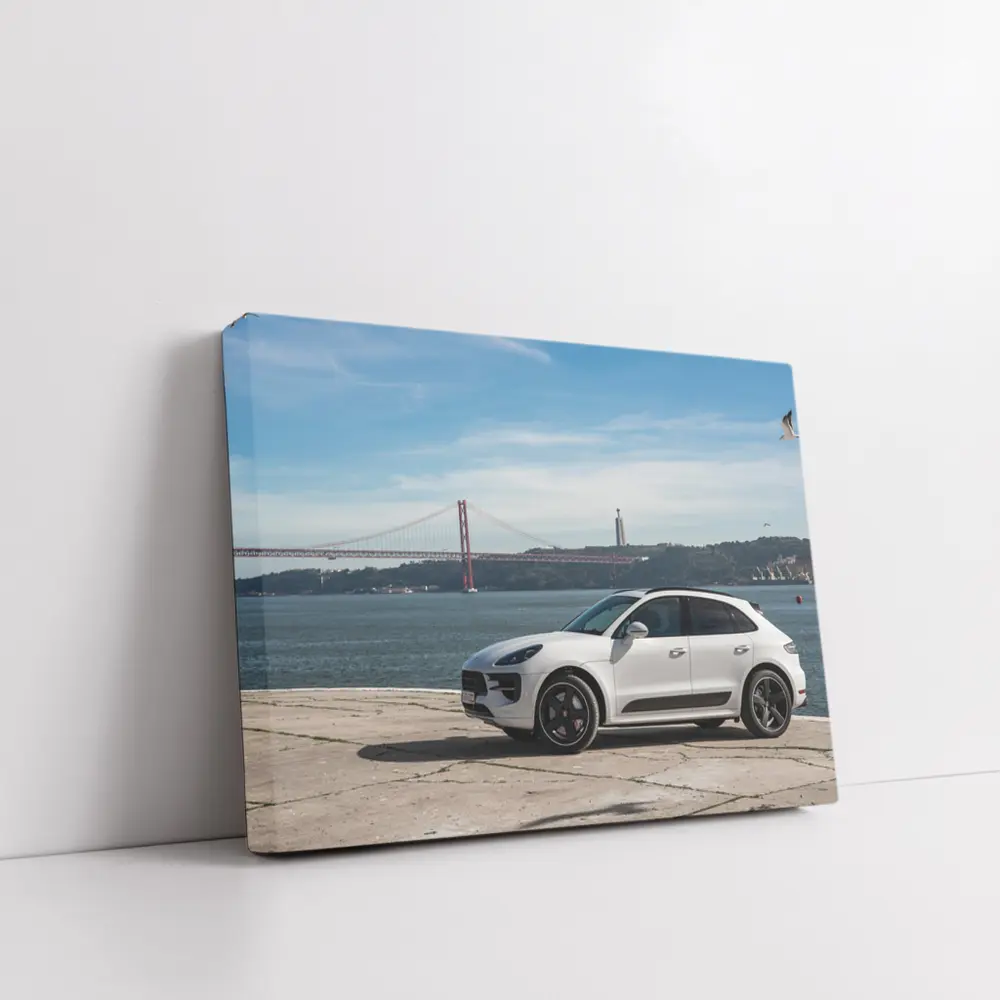 Porsche Macan White SUV Lisbon Bridge – Wall Art