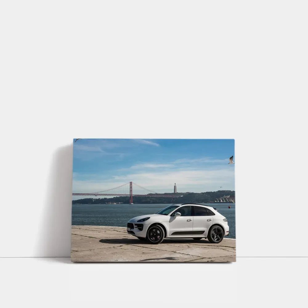 Porsche Macan White SUV Lisbon Bridge – Wall Art