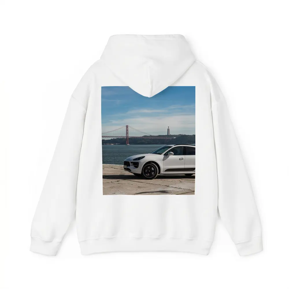 Porsche Macan White SUV Lisbon Bridge – Hoodies