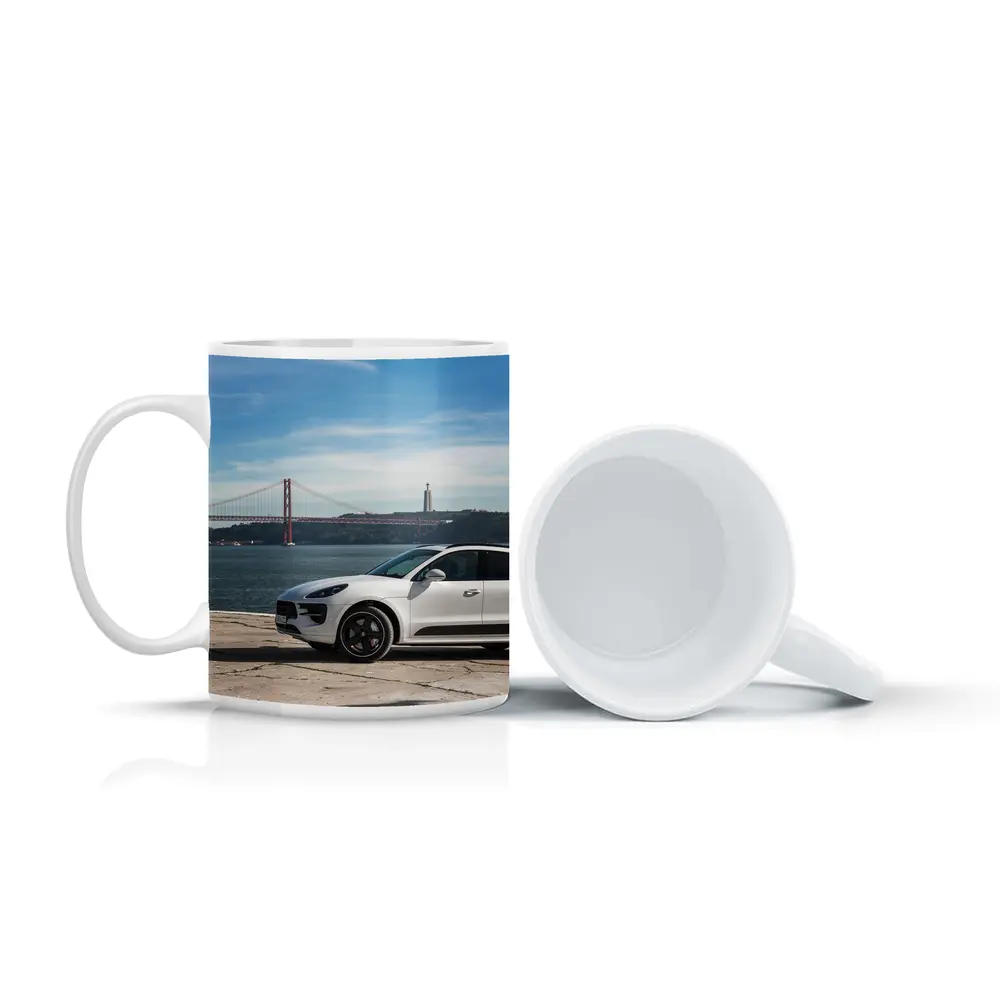 Porsche Macan White SUV Lisbon Bridge – Mugs
