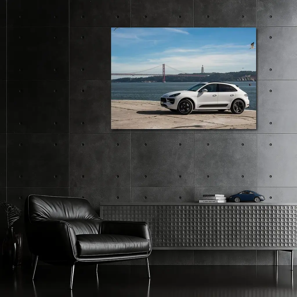 Porsche Macan White SUV Lisbon Bridge – Wall Art