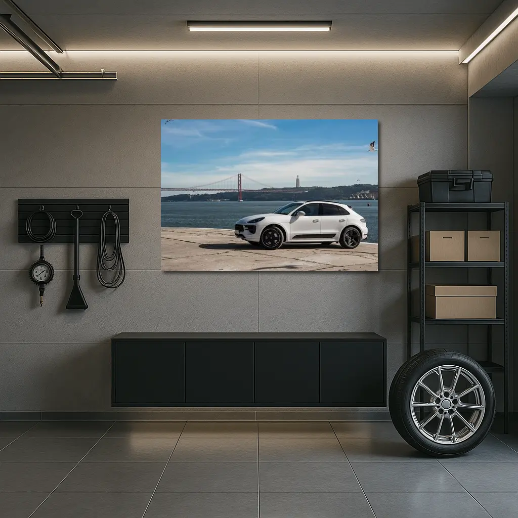 Porsche Macan White SUV Lisbon Bridge – Wall Art