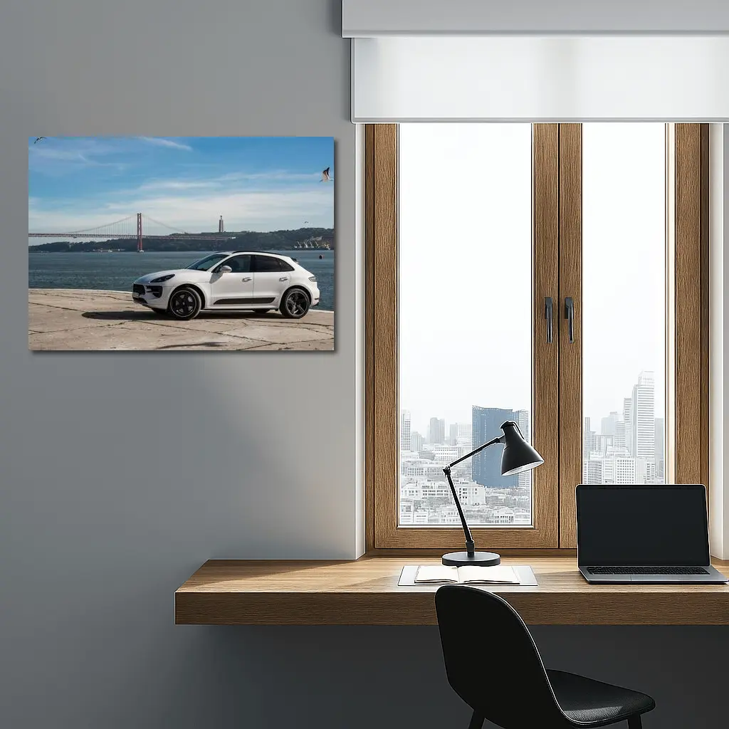 Porsche Macan White SUV Lisbon Bridge – Wall Art