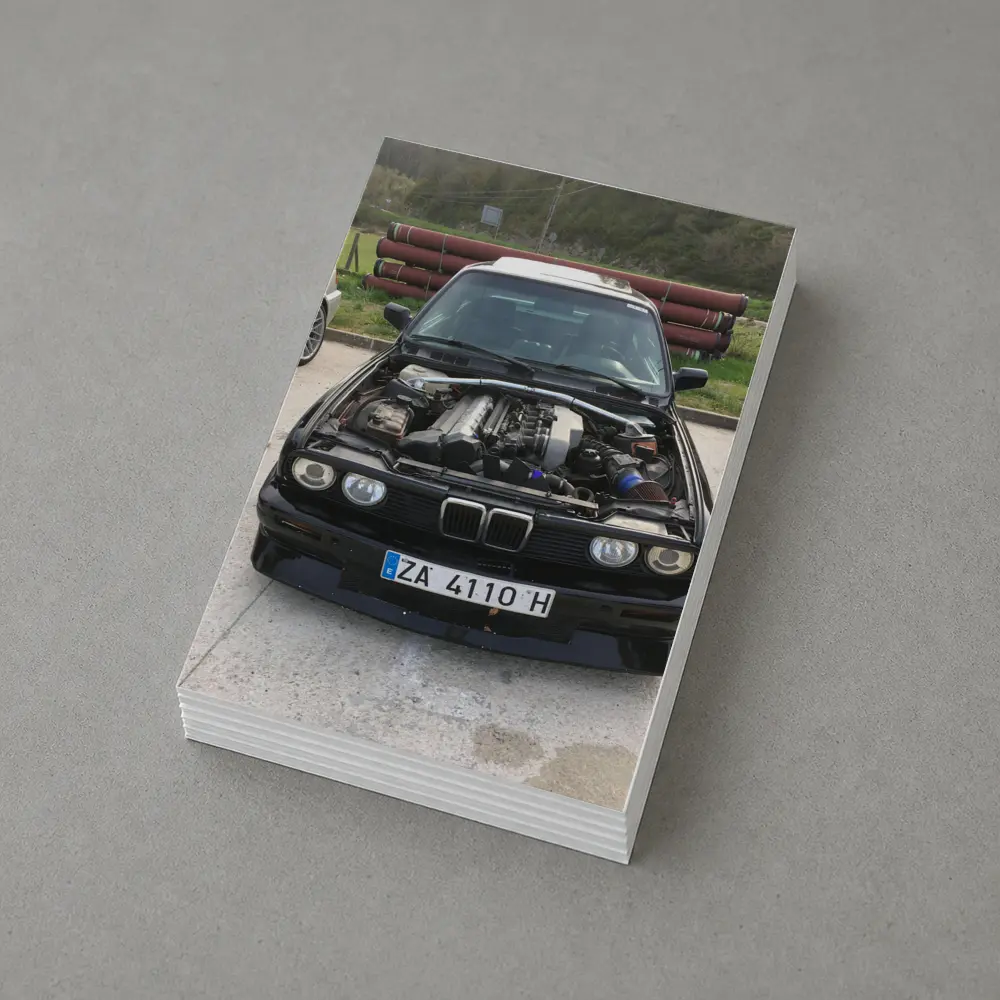 BMW E30 Black Classic Open Hood Engine – Postcards