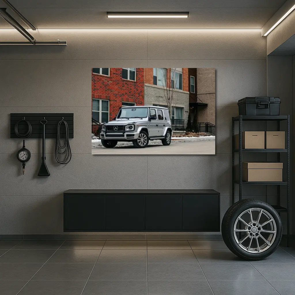 Mercedes G Wagon Silver Urban Winter Street – Wall Art
