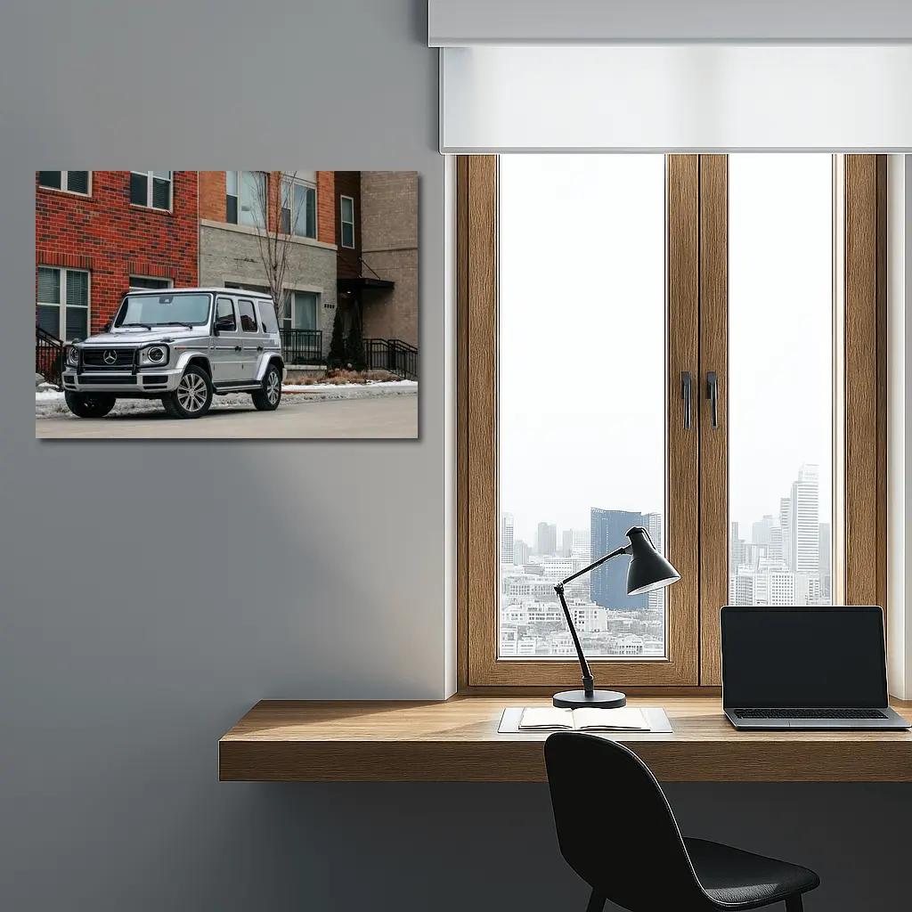 Mercedes G Wagon Silver Urban Winter Street – Wall Art