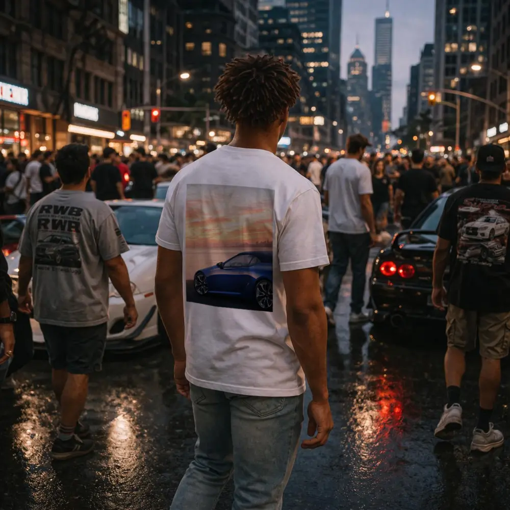 Lexus LC Blue Convertible Sunset Skyline – T-Shirts