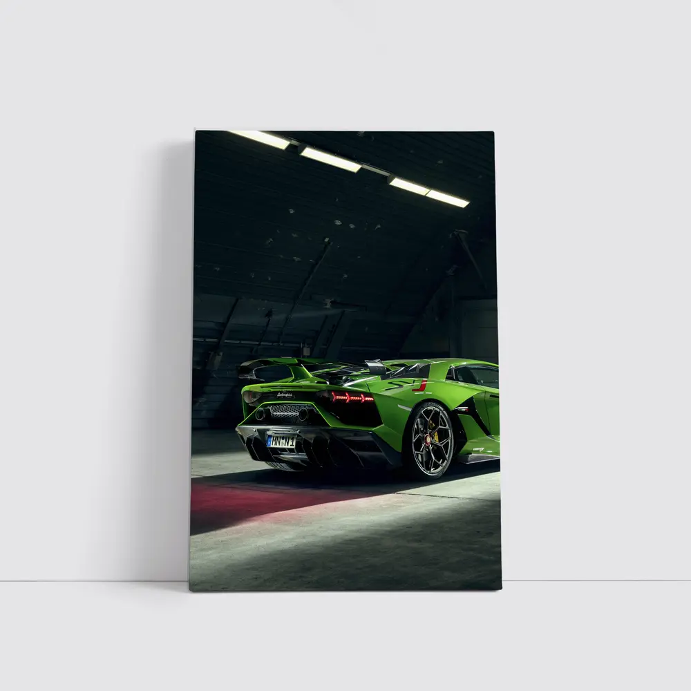 Lamborghini Aventador Green Supercar Garage Shot – Wall Art