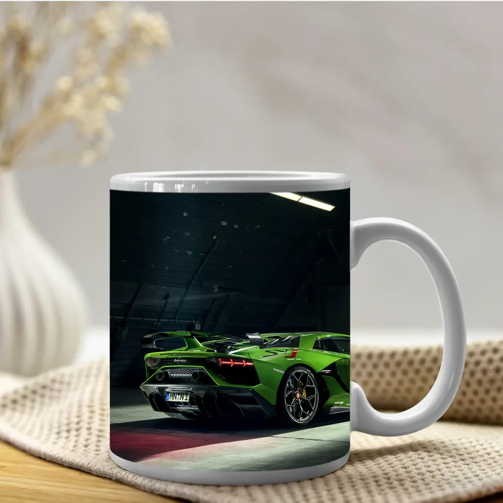 Lamborghini Aventador Green Supercar Garage Shot – Mugs