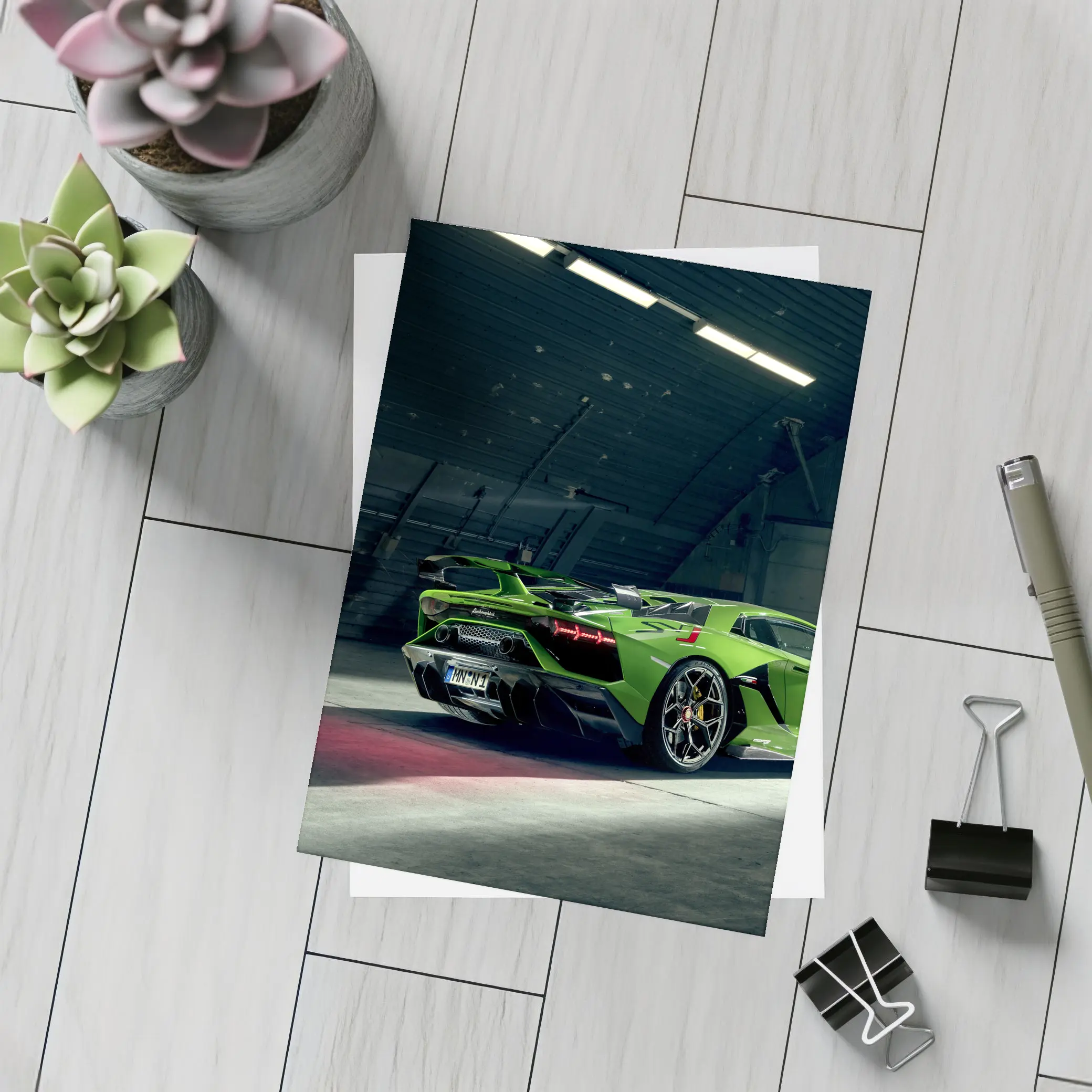 Lamborghini Aventador Green Supercar Garage Shot – Postcards