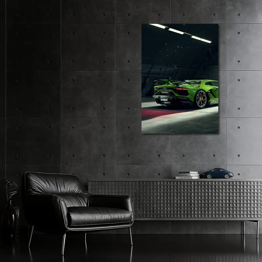 Lamborghini Aventador Green Supercar Garage Shot – Wall Art