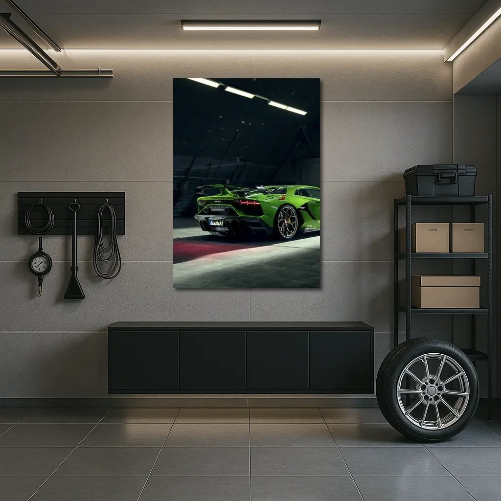 Lamborghini Aventador Green Supercar Garage Shot – Wall Art