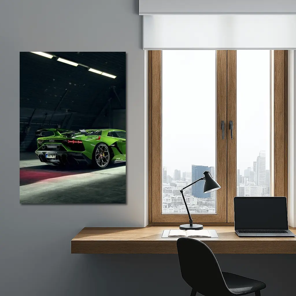 Lamborghini Aventador Green Supercar Garage Shot – Wall Art