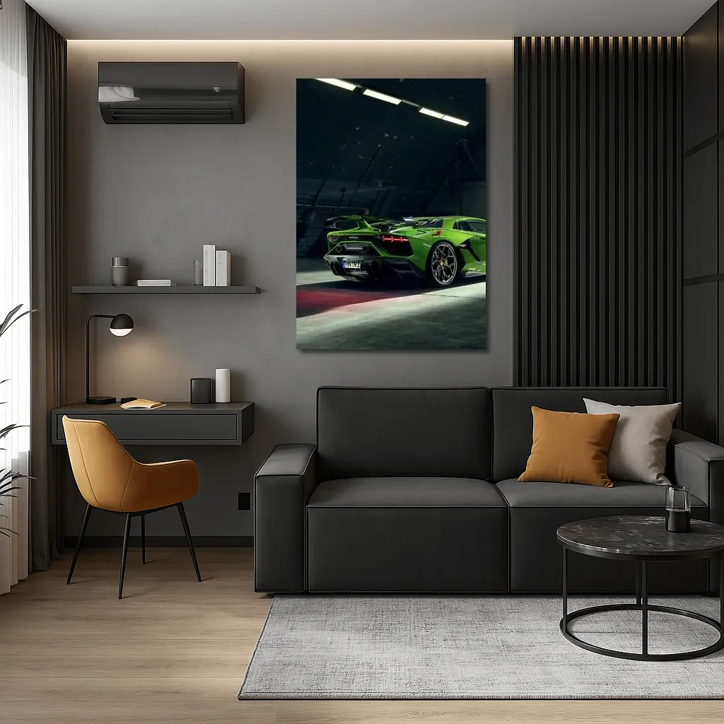 Lamborghini Aventador Green Supercar Garage Shot – Wall Art