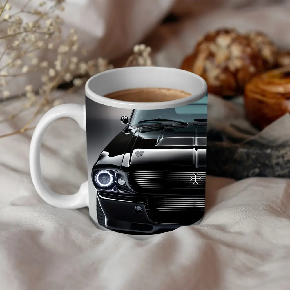 Black Ford Mustang Classic Muscle Car Front – Mugs