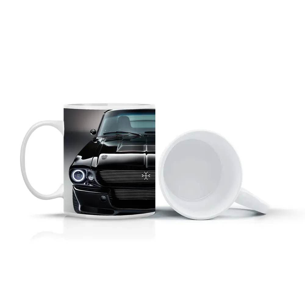 Black Ford Mustang Classic Muscle Car Front – Mugs