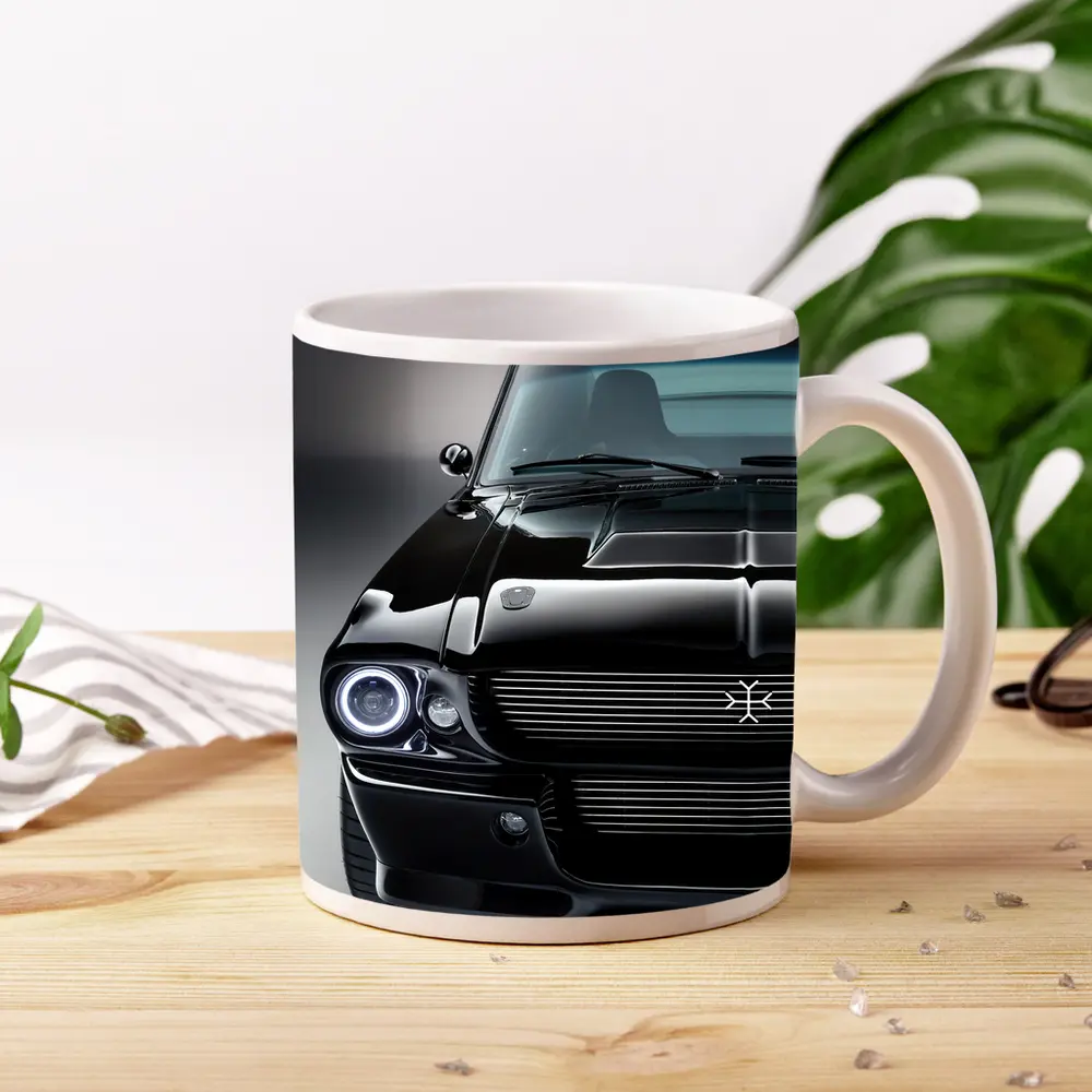 Black Ford Mustang Classic Muscle Car Front – Mugs