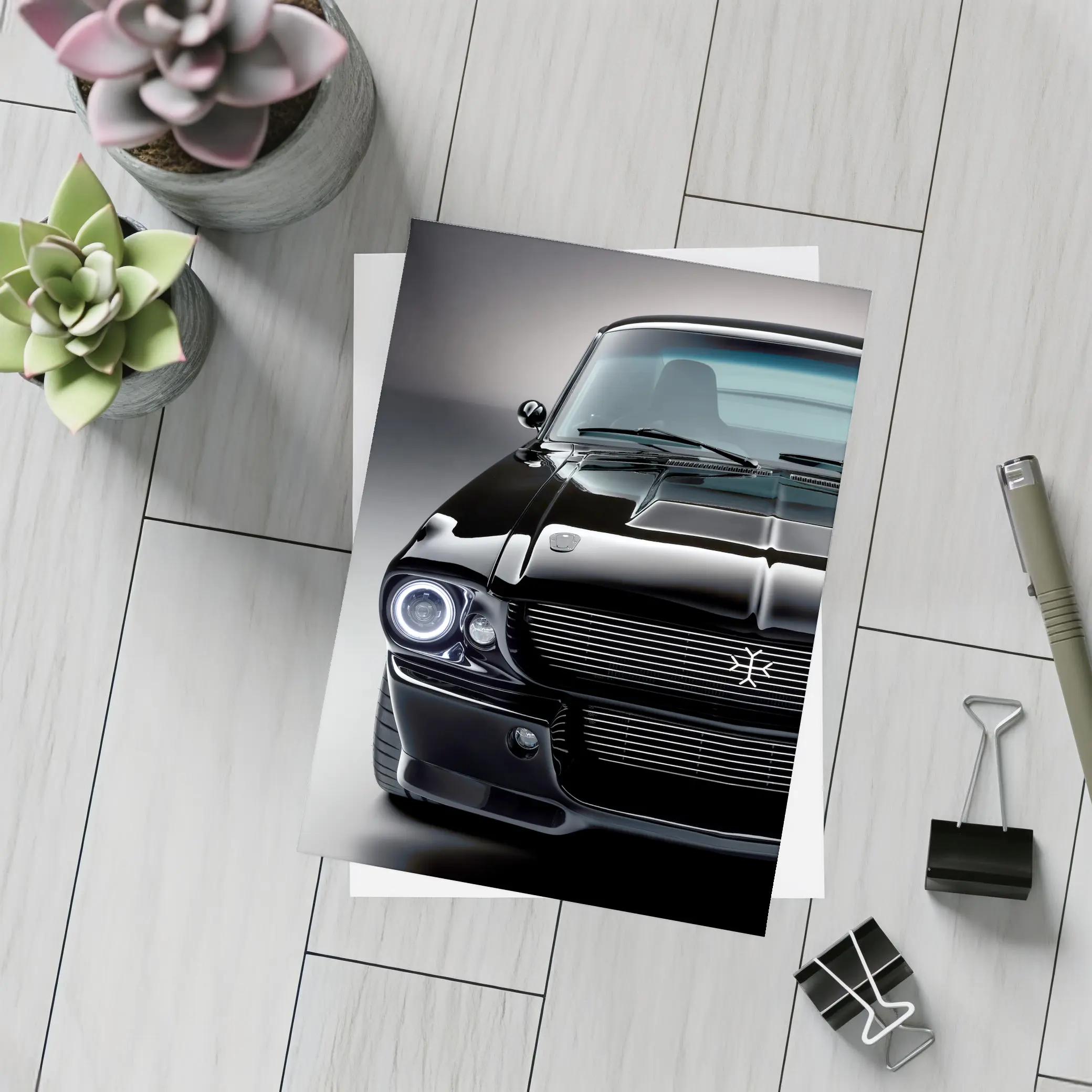 Black Ford Mustang Classic Muscle Car Front – Postcards