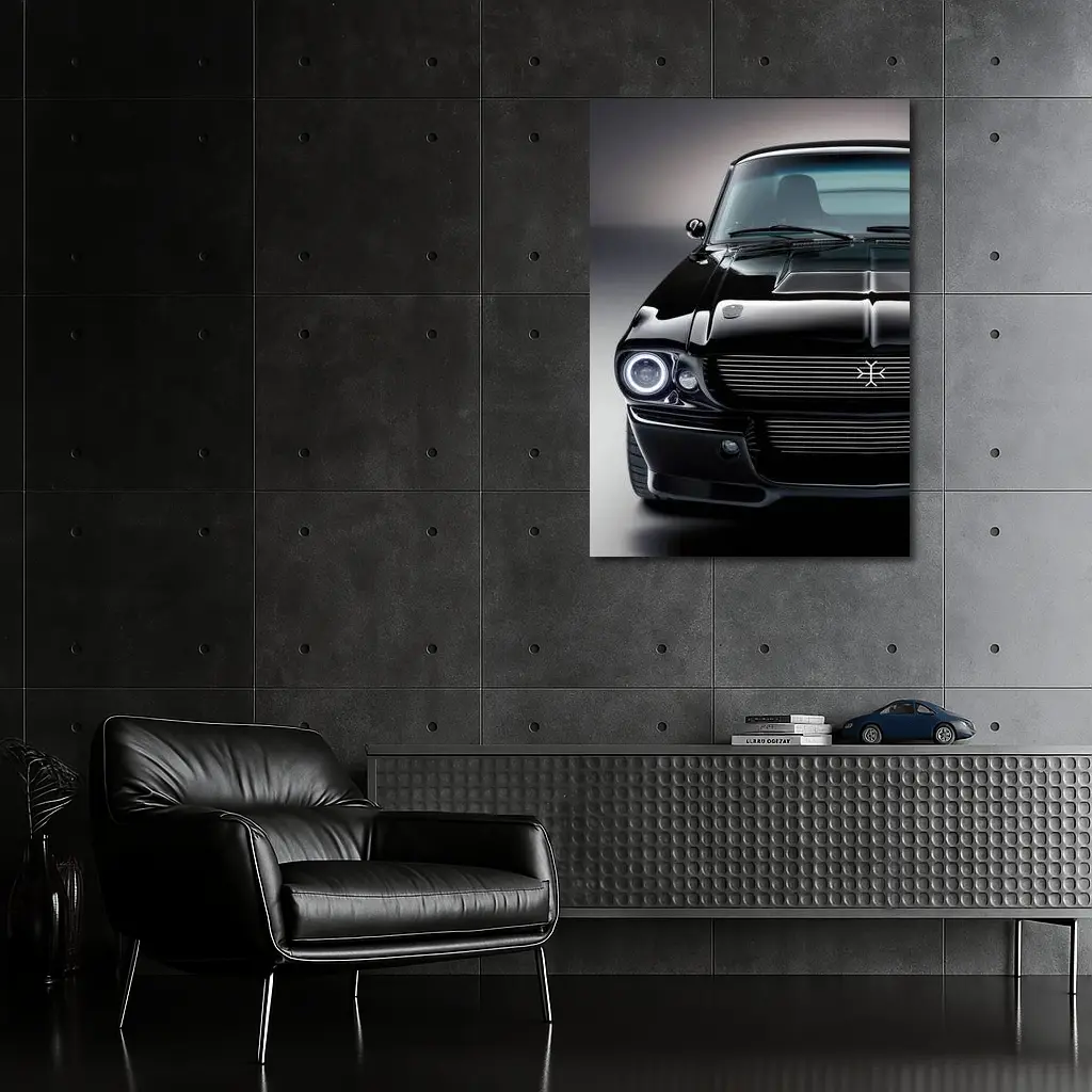 Black Ford Mustang Classic Muscle Car Front – Wall Art
