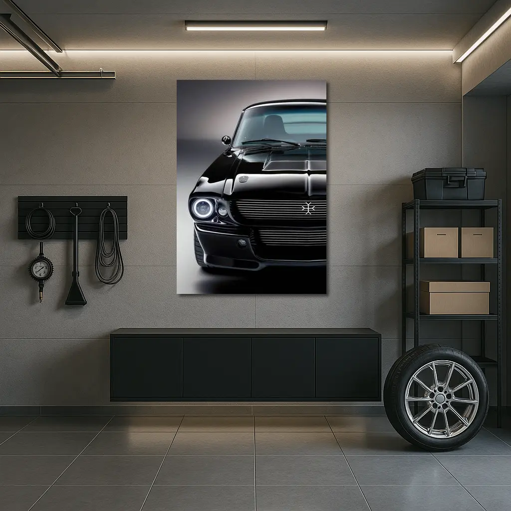 Black Ford Mustang Classic Muscle Car Front – Wall Art