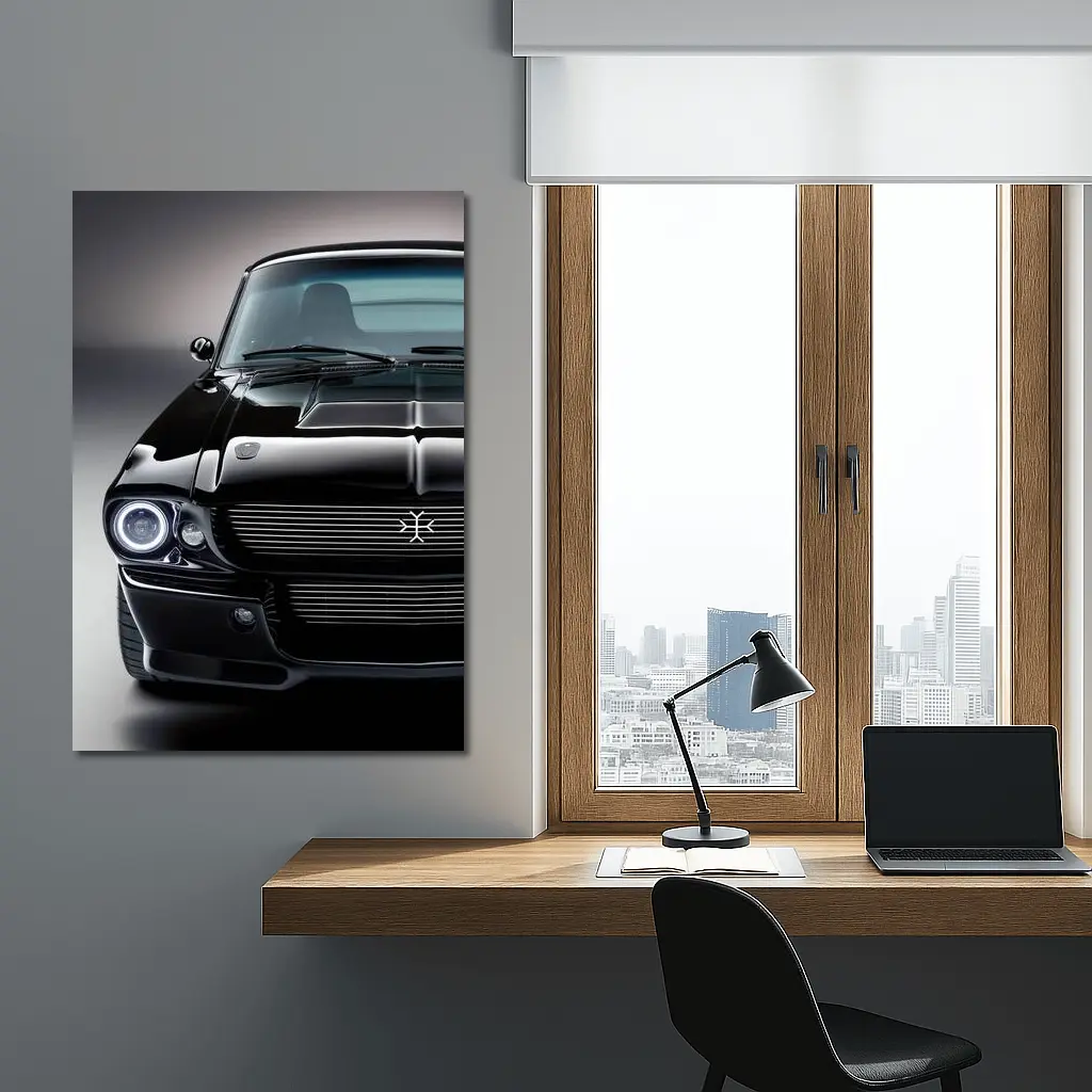Black Ford Mustang Classic Muscle Car Front – Wall Art