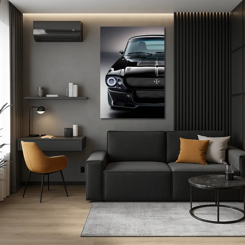 Black Ford Mustang Classic Muscle Car Front – Wall Art