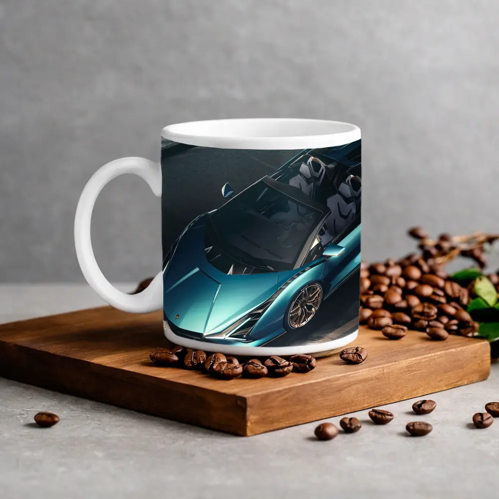 Lamborghini Sian Roadster Teal Aerial View – Mugs