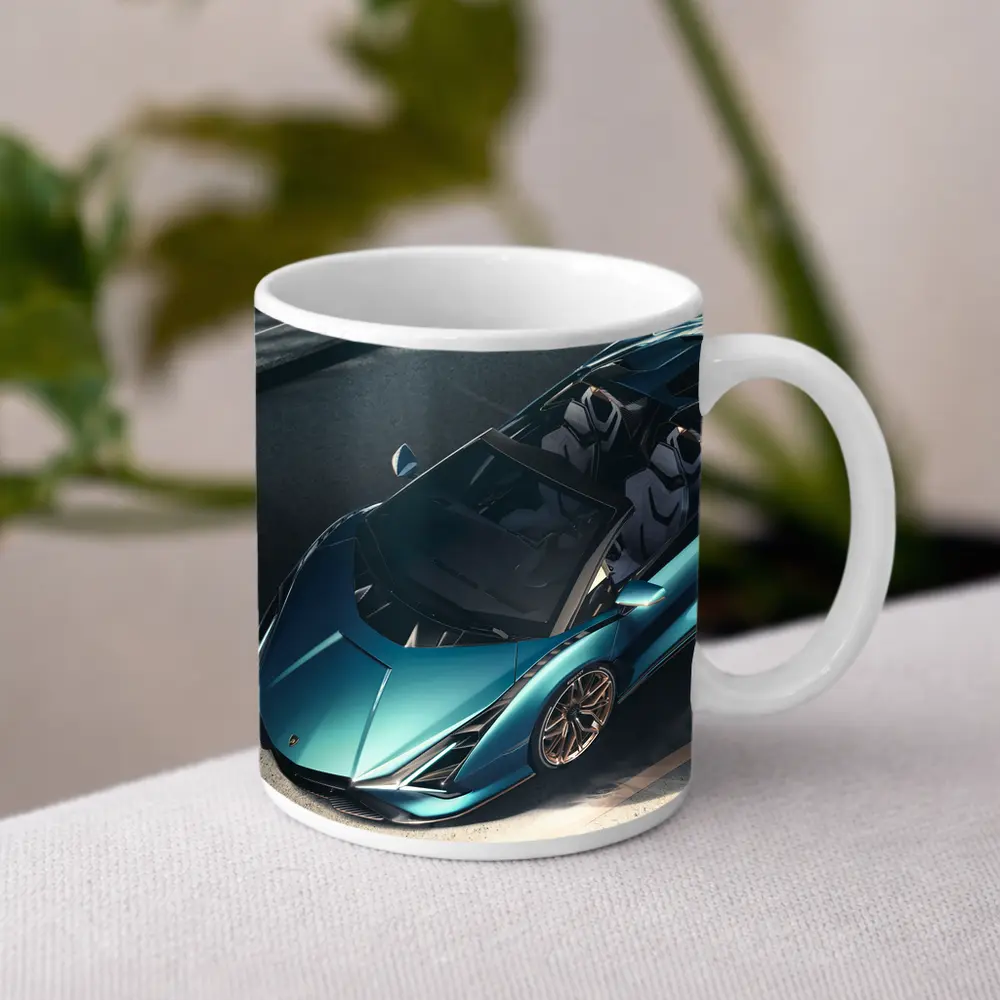 Lamborghini Sian Roadster Teal Aerial View – Mugs