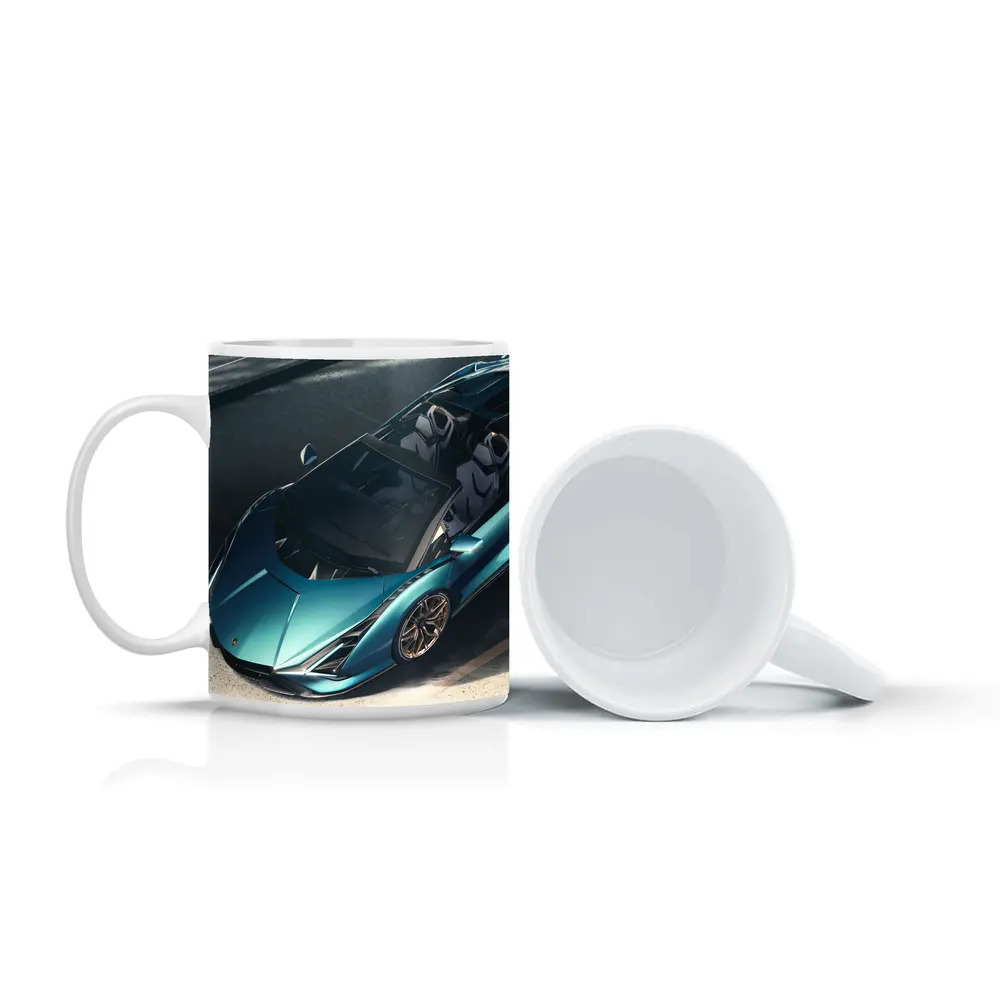 Lamborghini Sian Roadster Teal Aerial View – Mugs
