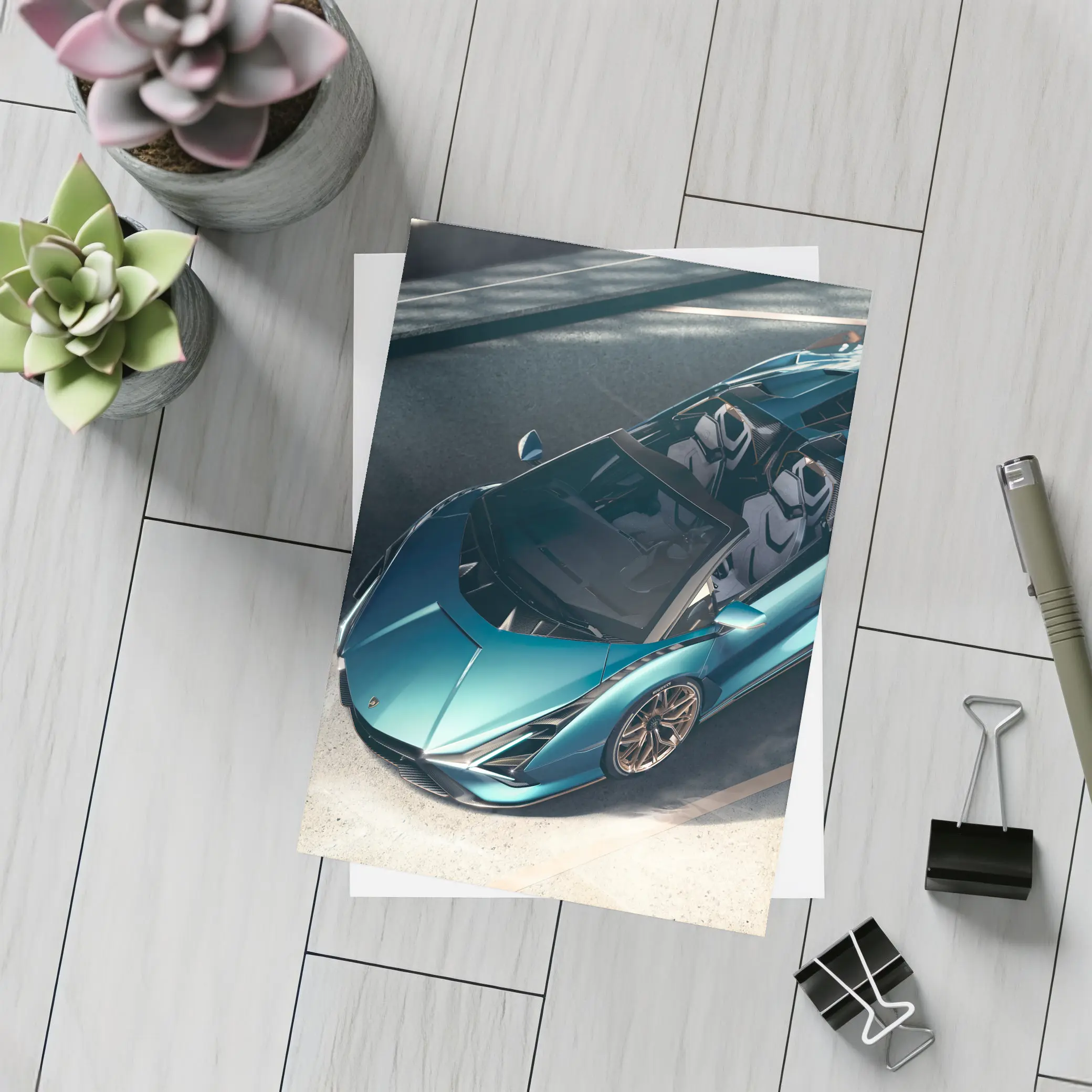 Lamborghini Sian Roadster Teal Aerial View – Postcards