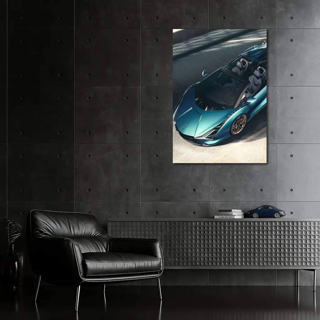 Lamborghini Sian Roadster Teal Aerial View – Wall Art