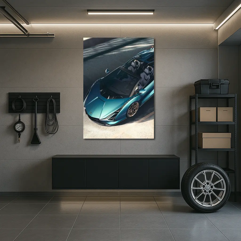 Lamborghini Sian Roadster Teal Aerial View – Wall Art