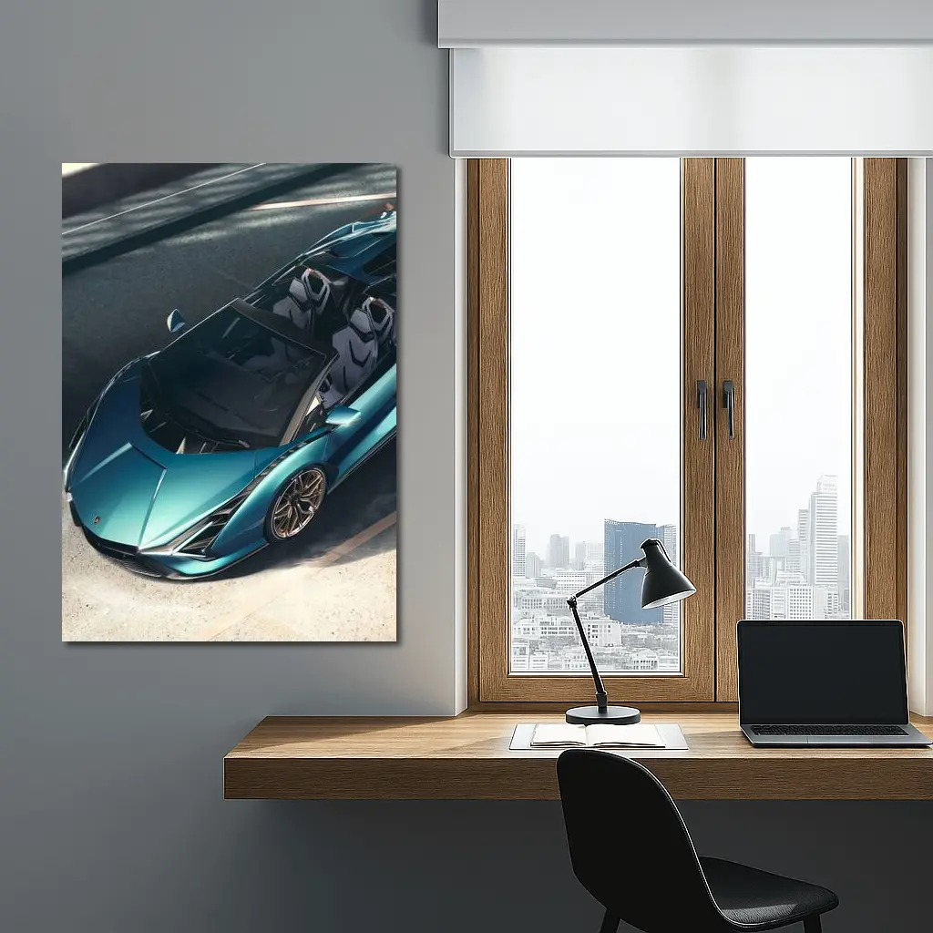 Lamborghini Sian Roadster Teal Aerial View – Wall Art