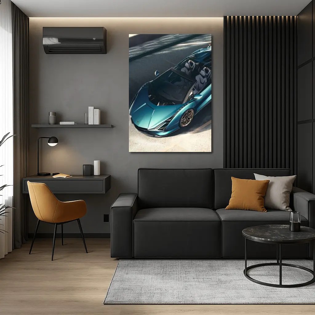 Lamborghini Sian Roadster Teal Aerial View – Wall Art