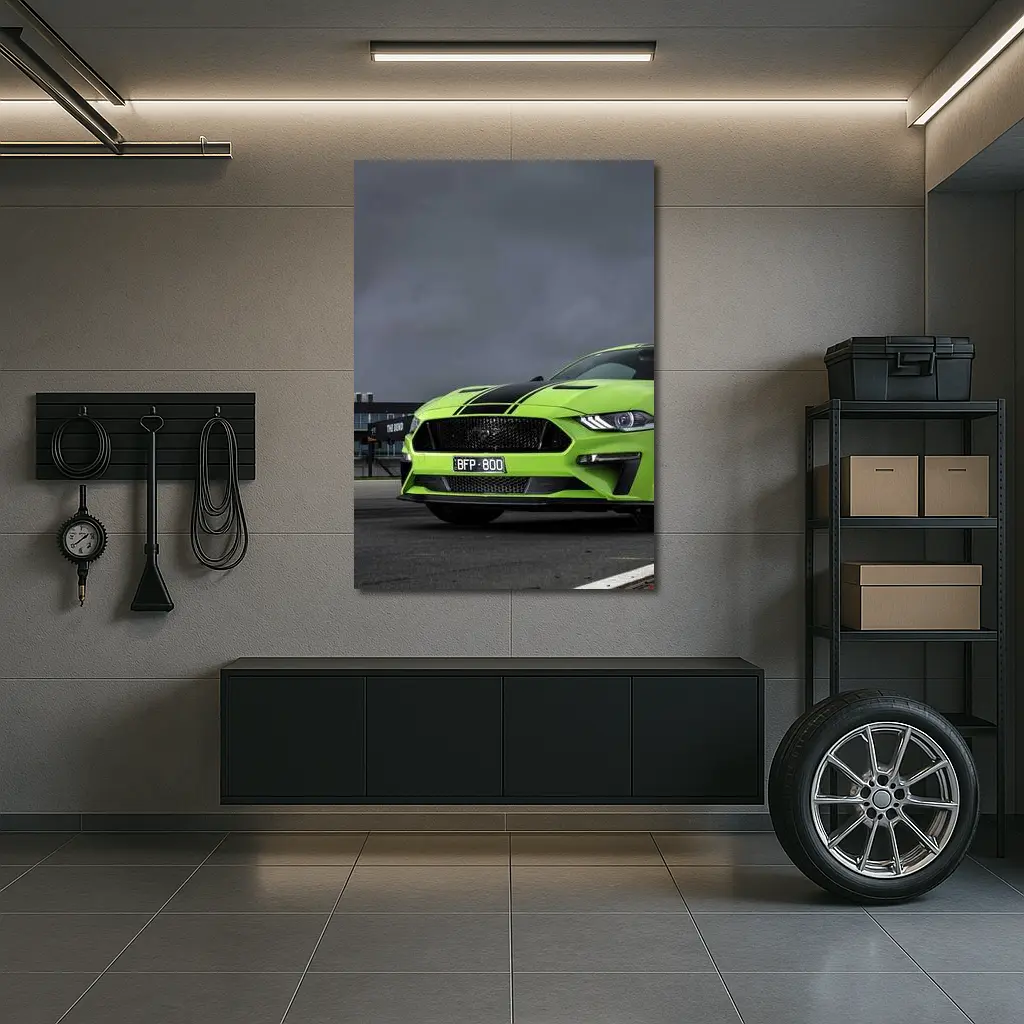 Ford Mustang Green Front View Stormy Track – Wall Art