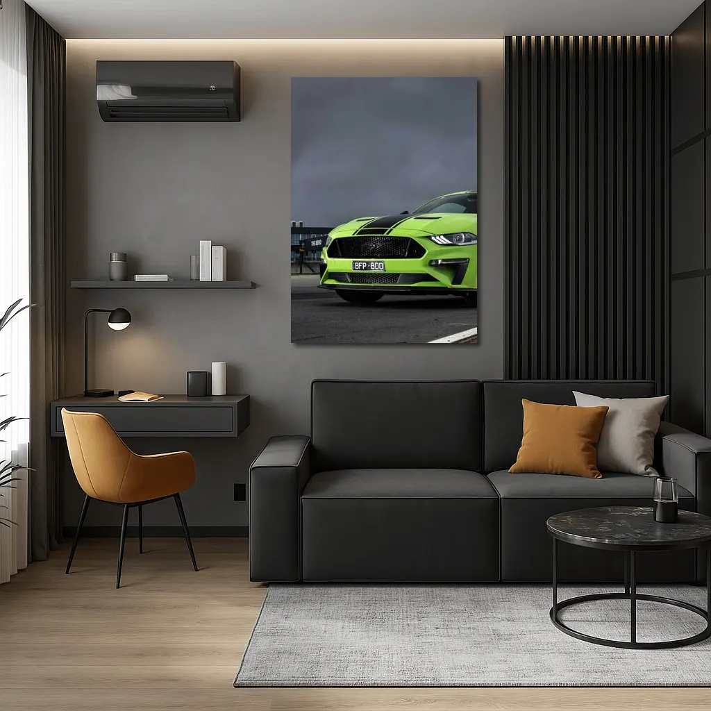 Ford Mustang Green Front View Stormy Track – Wall Art