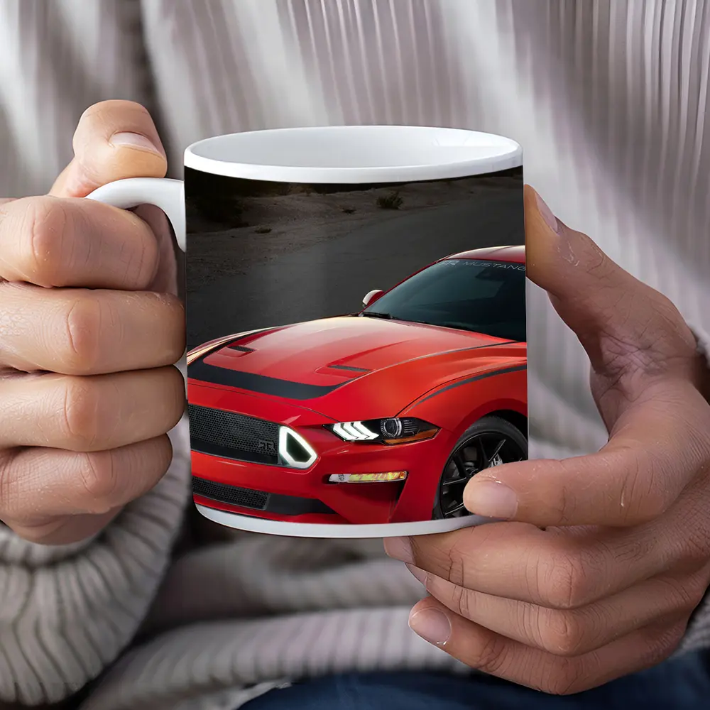 Ford Mustang Red Desert Road Scene – Mugs