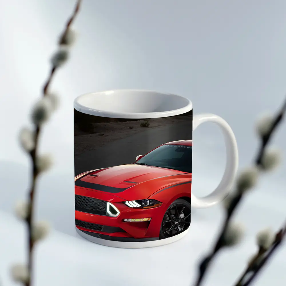 Ford Mustang Red Desert Road Scene – Mugs