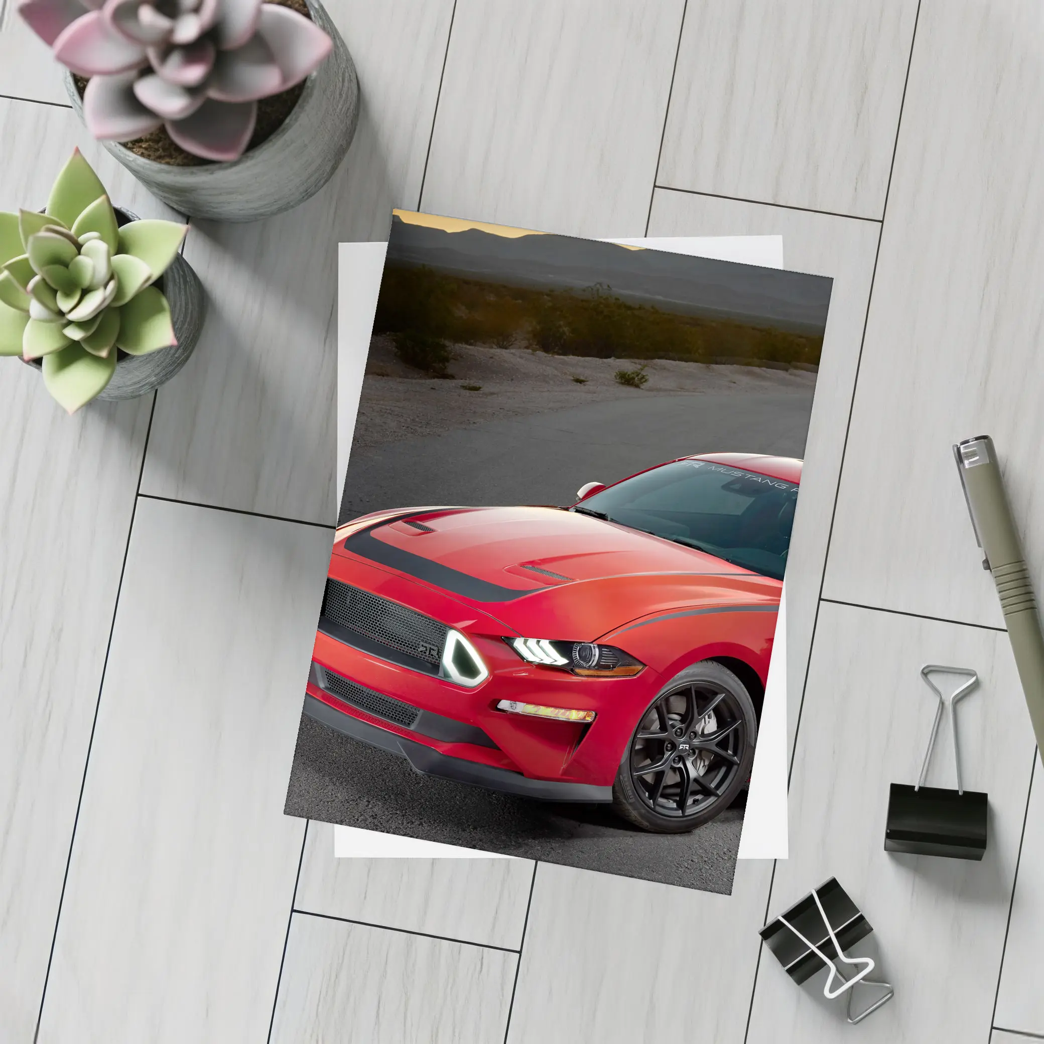 Ford Mustang Red Desert Road Scene – Postcards