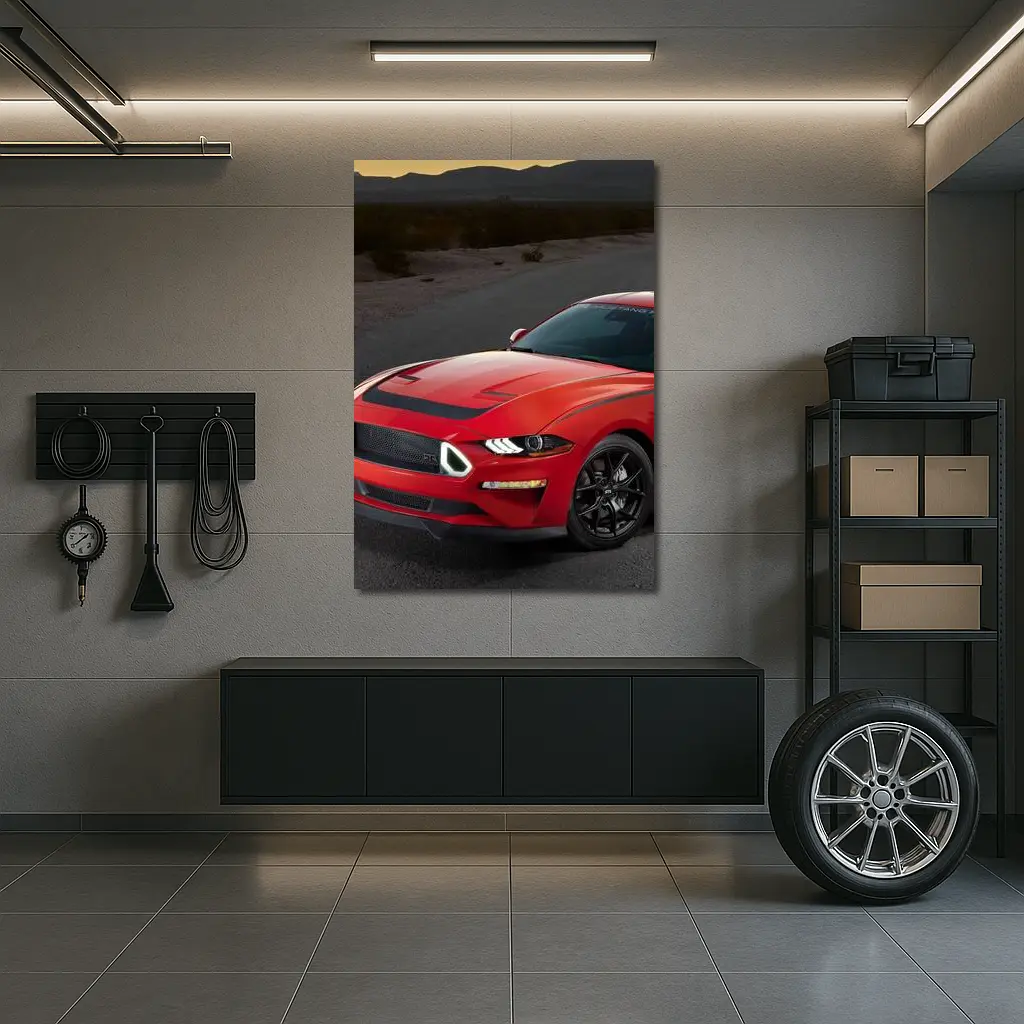 Ford Mustang Red Desert Road Scene – Wall Art