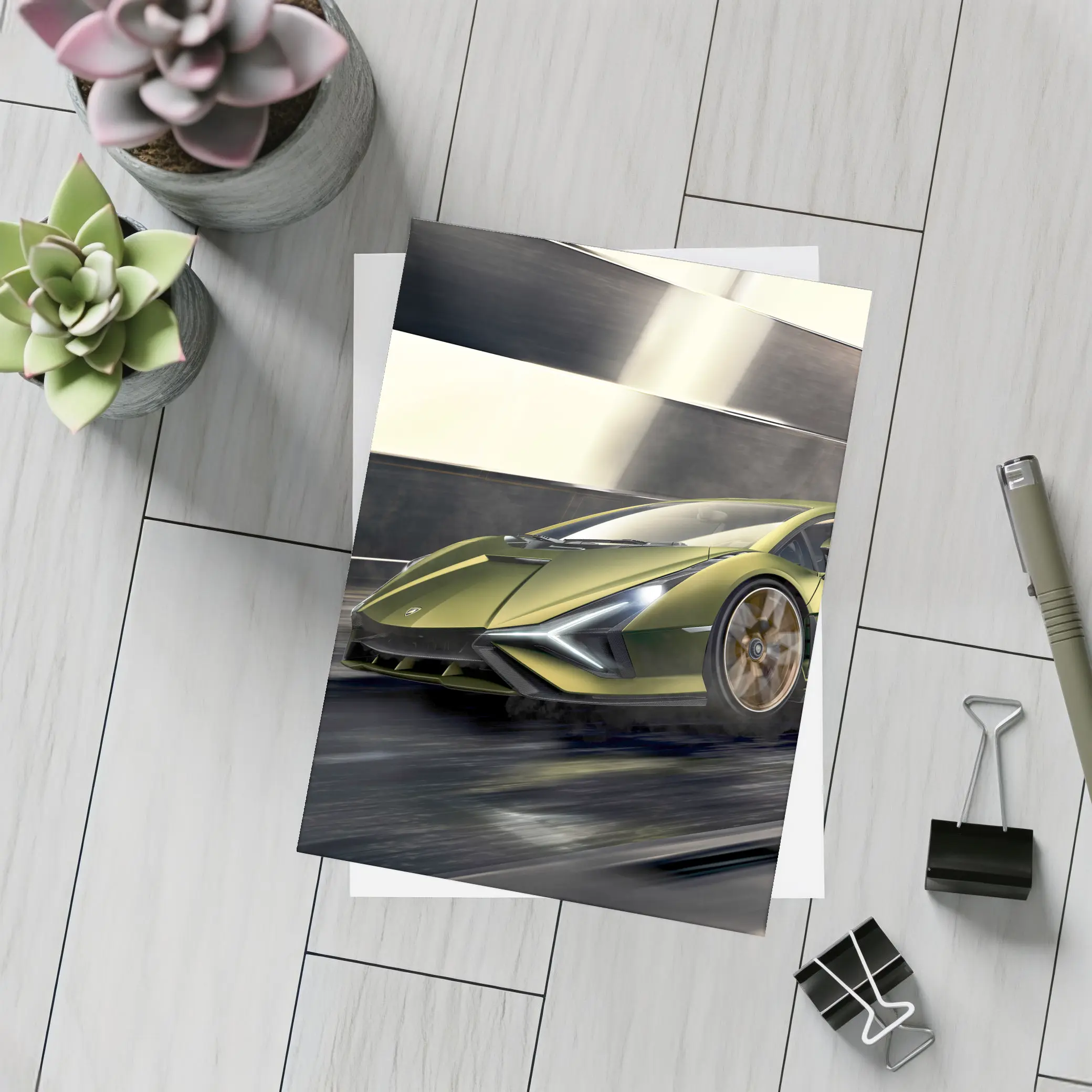 Lamborghini Sian Green Supercar Speed Motion – Postcards