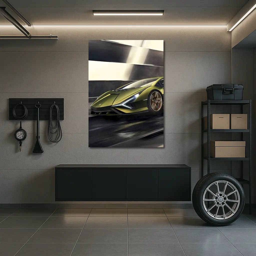 Lamborghini Sian Green Supercar Speed Motion – Wall Art