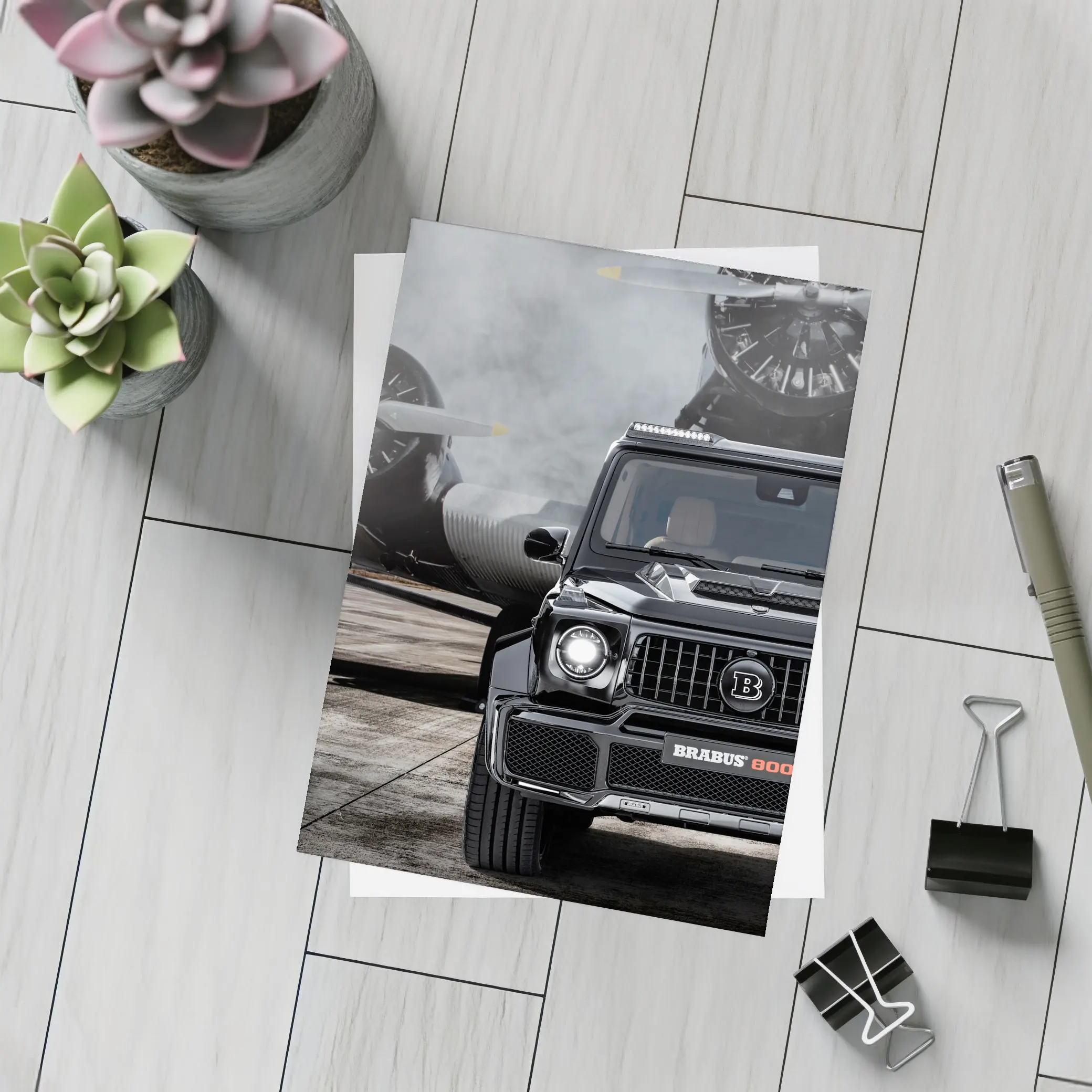 Brabus Mercedes G Class Tarmac Airplane Background – Postcards
