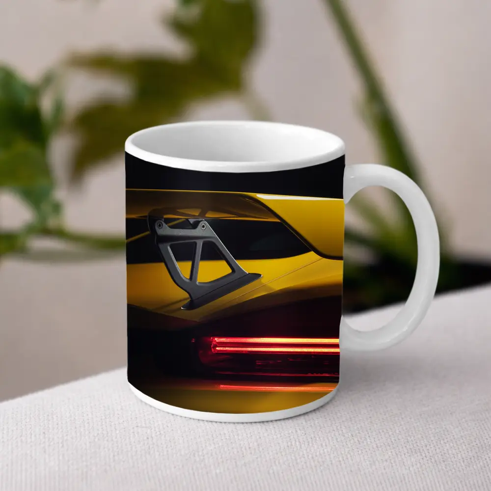 Yellow Lamborghini Rear Wing Dark Background – Mugs