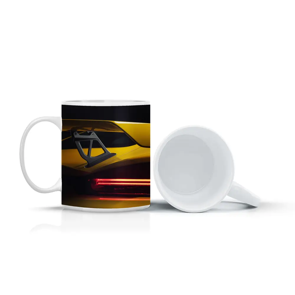 Yellow Lamborghini Rear Wing Dark Background – Mugs