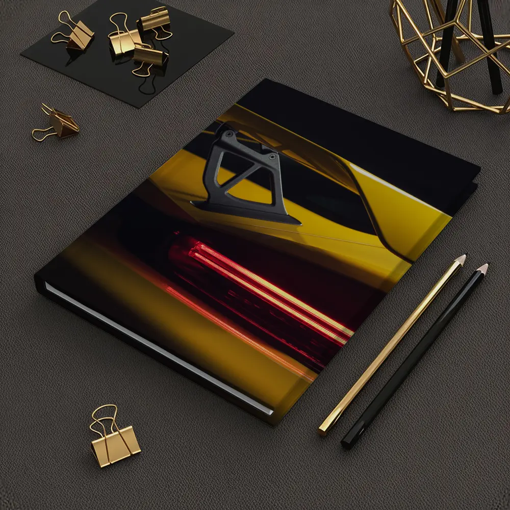 Yellow Lamborghini Rear Wing Dark Background – Notebooks