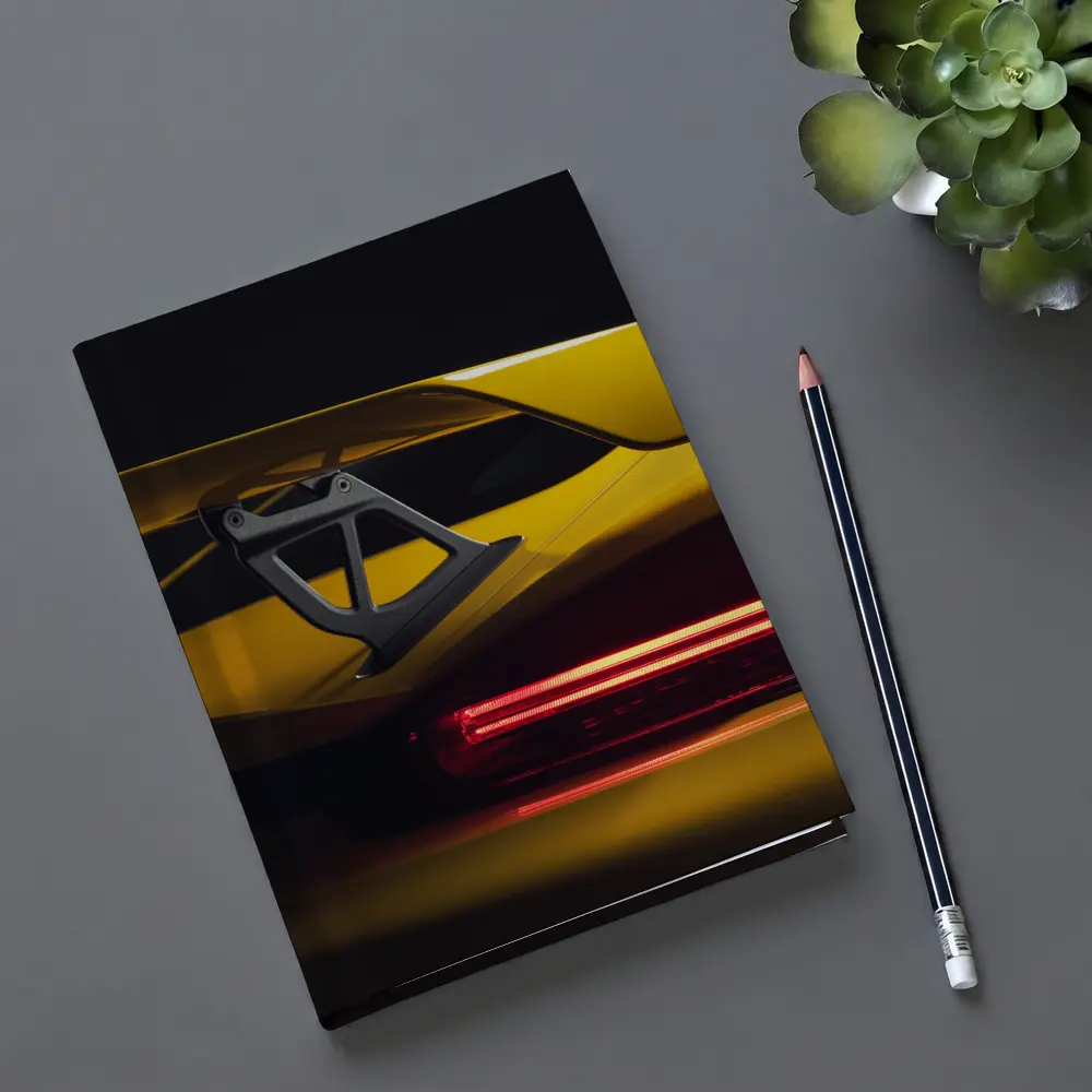 Yellow Lamborghini Rear Wing Dark Background – Notebooks
